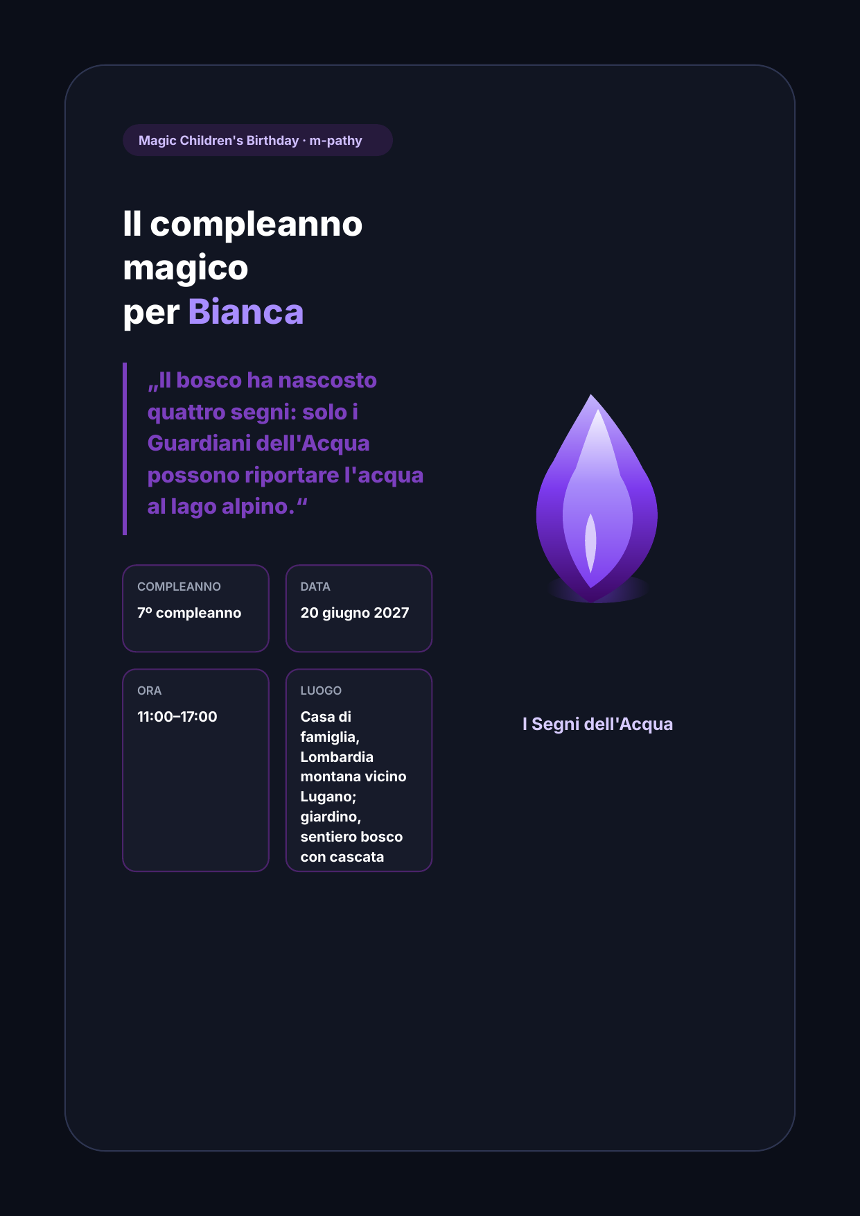 Copertina del piano Magic Children's Birthday di Bianca, I Segni dell'Acqua.